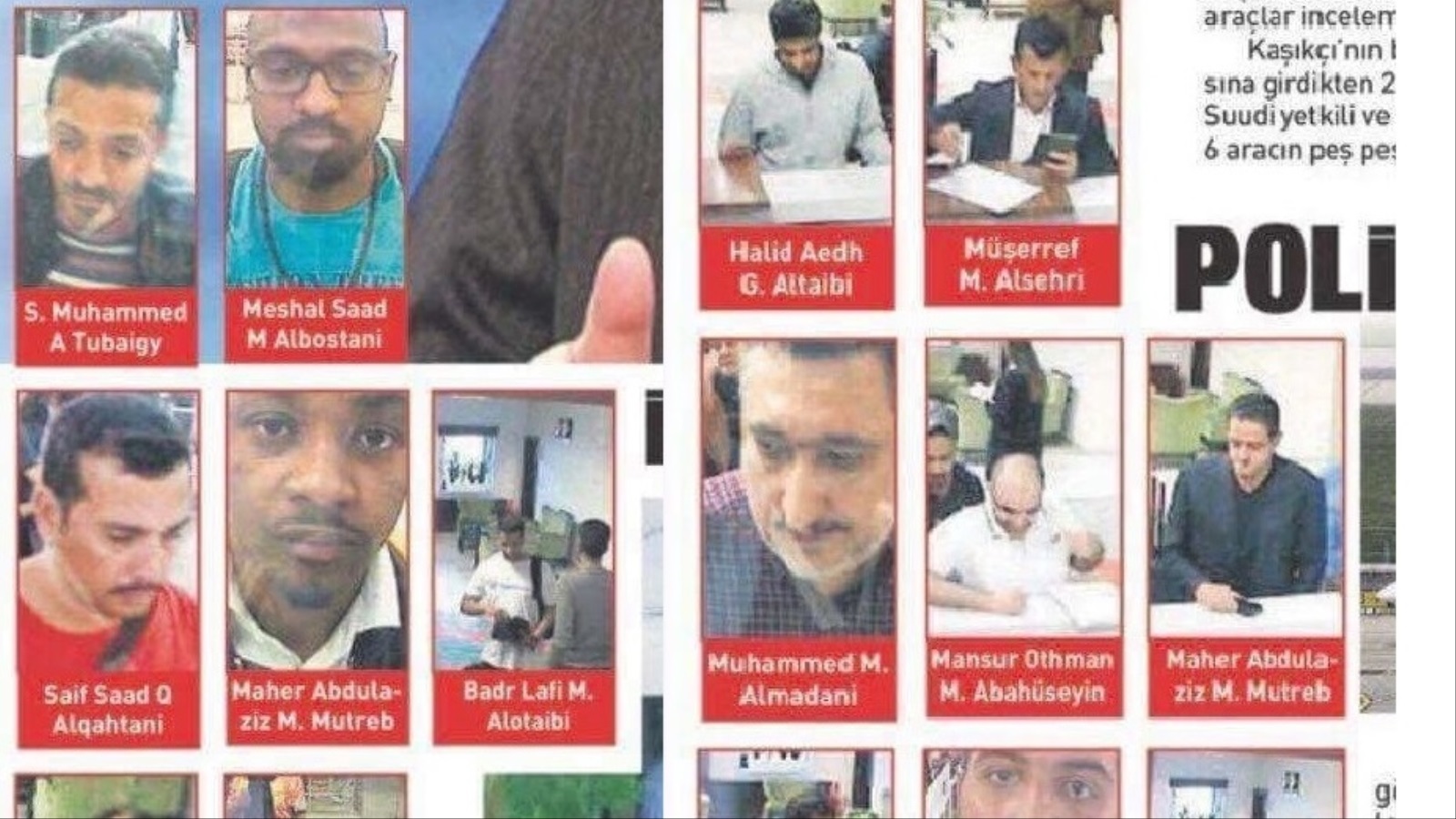 وسائل إعلام تركية تنشر صور 15 سعوديا تقول إنهم "متورطون في تعذيب وقتل خاشقجي" (مواقع التواصل الاجتماعي)